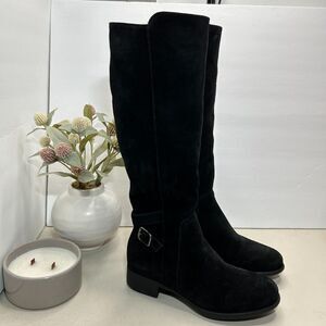 New La Canadienne Stella Suede Knee High Boots Side Zip Black Women 5M NWOB